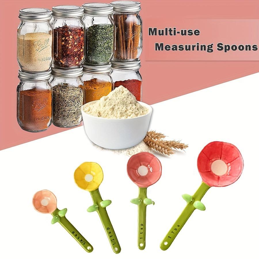 Ceramic Measuring Spoon Multifunctional Flower Measuring Spoon Cute Base Spoon Holder Household Kitchen Supplies Accessories
