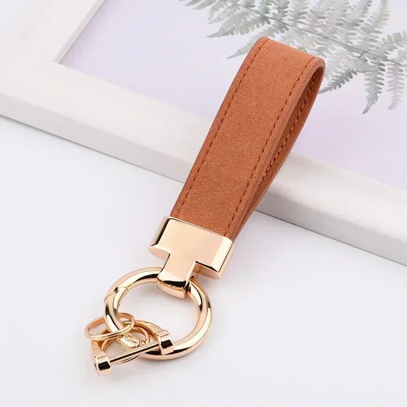 Custom Logo Personalized Buckle Car Moto Keyring Woman Man Key Ring Chain Name Suede Leather Metal Keychain Gift