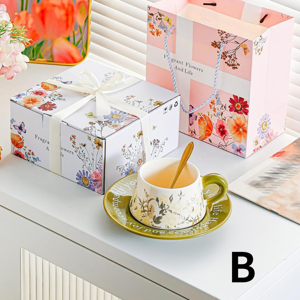 Coffee Cup Saucer Set Gift Box Household Ceramic Cup Wedding Souvenir Teachers' Day Staff Birthday Gift Milk Foam Cup