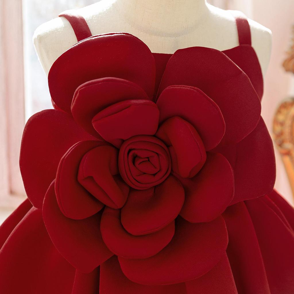 Girls' Spaghetti Strap Formal Dress with 3D Floral Design for Piano Performances