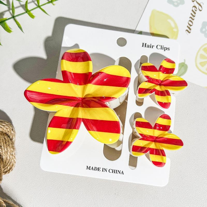 Printed Flower Clip Set High-end Seaside Vacation Flower Hair Clip Shark Clip Hair Accessory