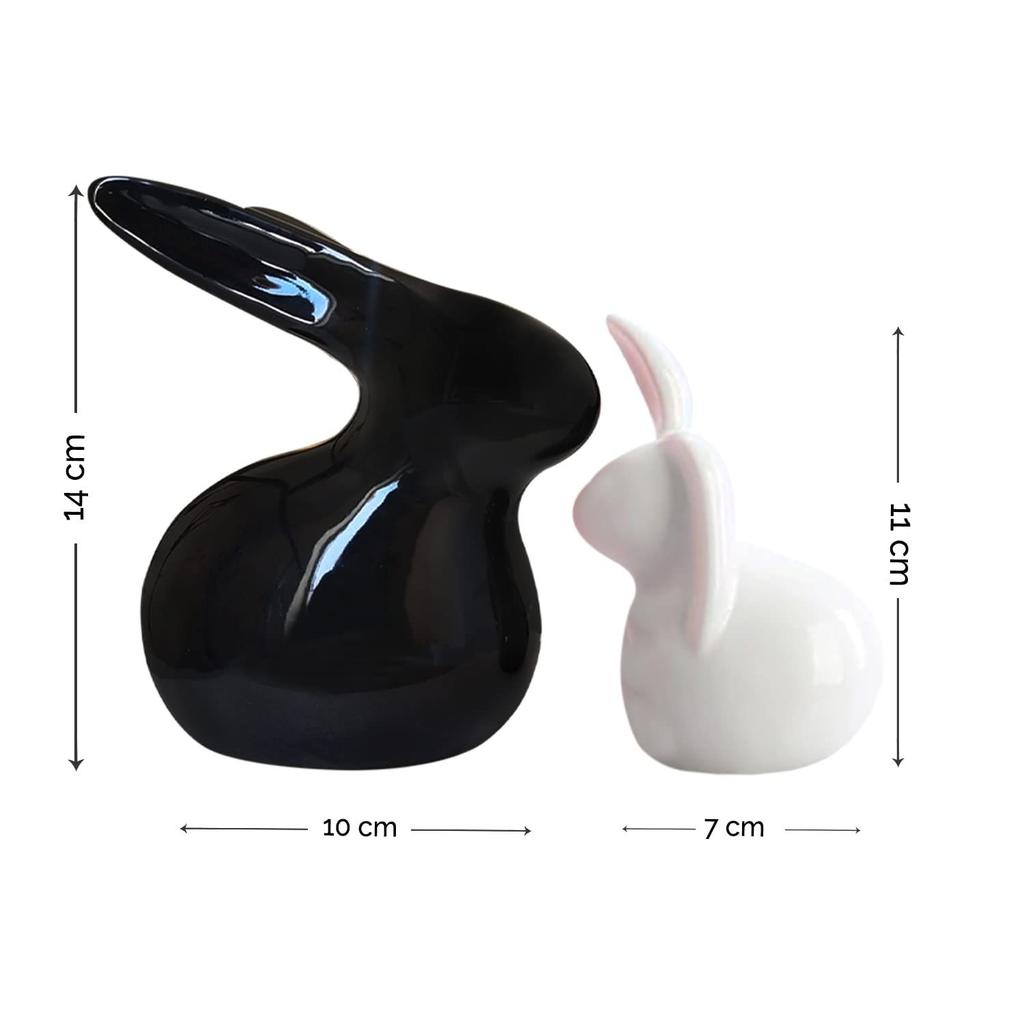 Home Décor Ceramic Rabbit Figurines (Set of 2, Black and White)