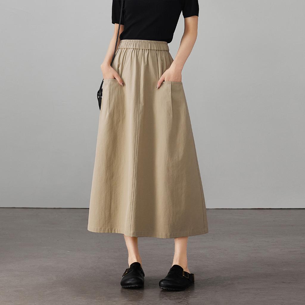 Double Pocket High Waist A-line Umbrella Skirt 2026 Spring Fashion Loose and Versatile Slimming Mid Length Skirt