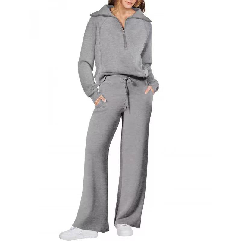 2024 Autumn/Winter Women's Casual Zipper Sweatshirt & Wide-Leg Pants Set