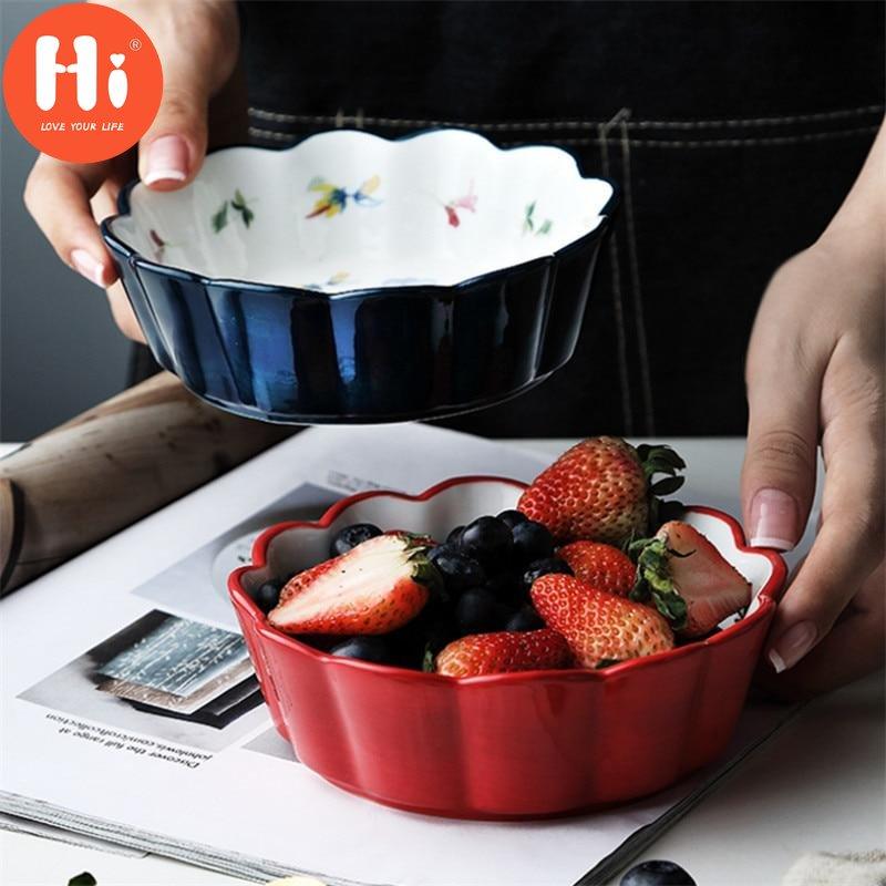 Hi Nordic Simple Hand Painted Ceramic Salad Cake Bowl Colorful Porcelain Soup Fruit Bowl Lace Rice Dessert Snack Bowl Tableware