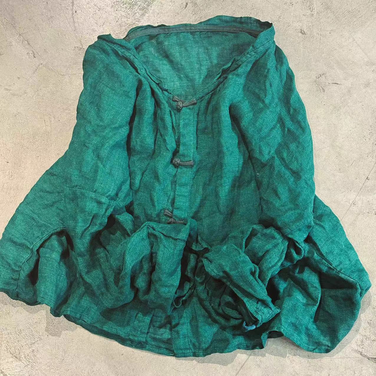 

Johnature Женские винтажные рубашки, топы, однотонные, с длинным рукавом, летние, на пуговицах, с круглым вырезом, женские блузки One Size темно-зеленого