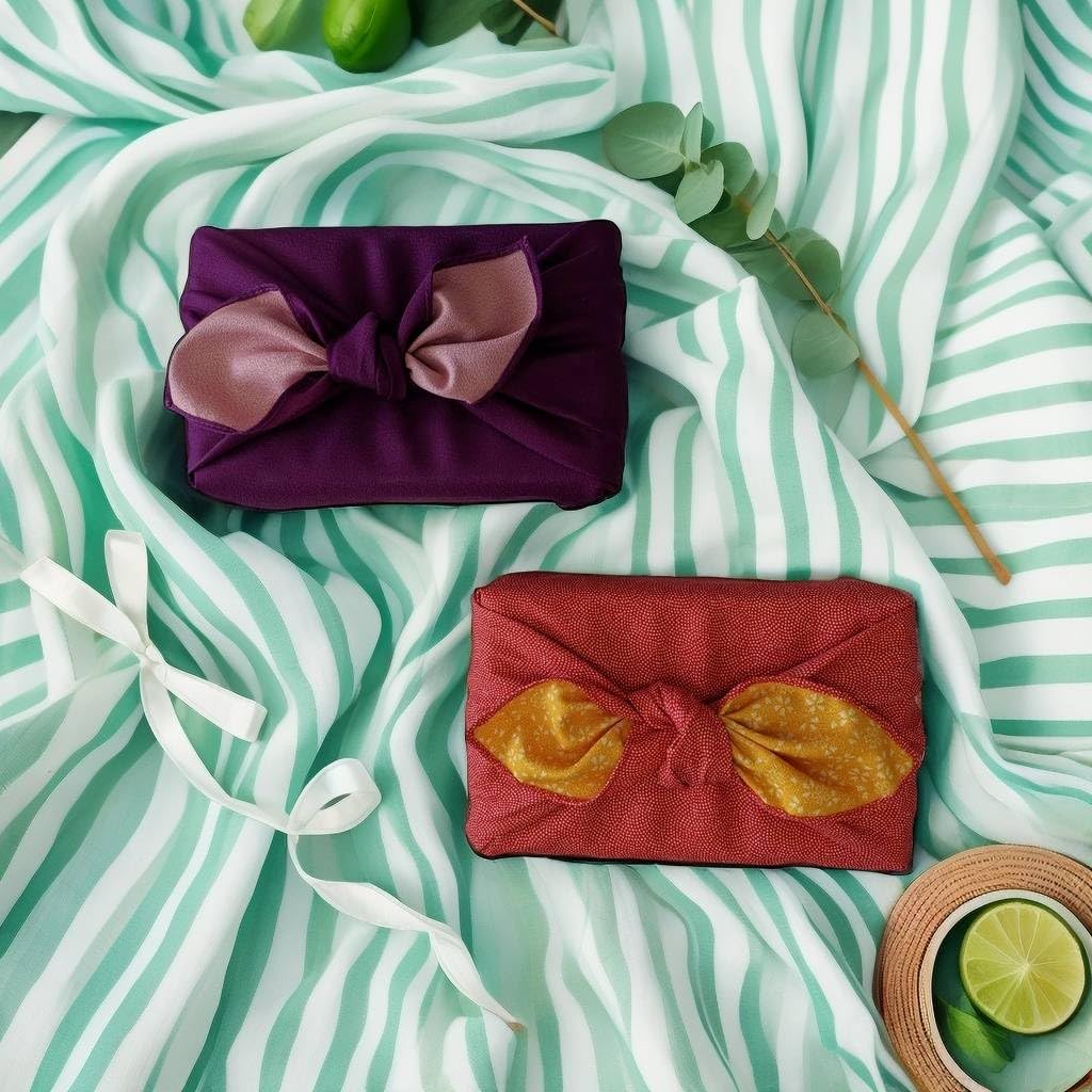 SAWABIYA Furoshiki Set of Japanese Double Perfect for Wrapping Lunch Kimono Eco Solid Shark Print with Cherry Blossom Design (Wroshiki) 2, 70cm,