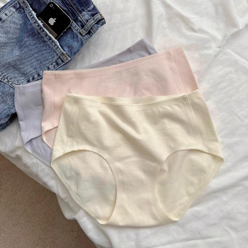 Women Mid Waist Pure Cotton Seamless Antibacterial Breathable Solid Panties