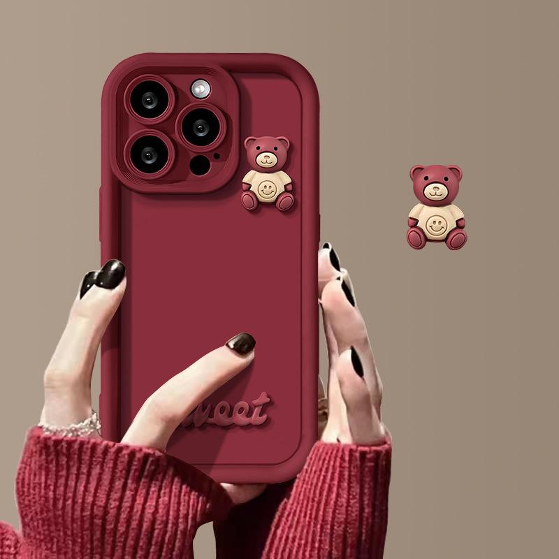 Applicable to Apple 17 mobile phone case doll bear iPhone16 simple personality 15promax cartoon silicone case