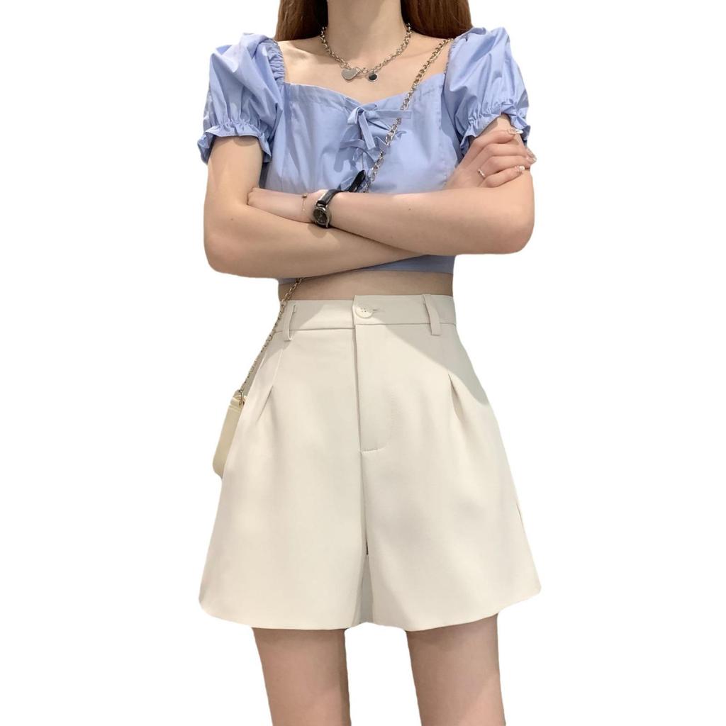 2024 Autumn/Winter Plus Size High Waist Woolen Wide Leg Shorts for Women - Black Casual Slimming Booty Shorts