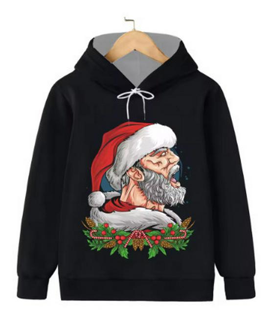 2025 Loose Fit Outdoor Sports Hoodie with 3D Santa Claus Christmas Print