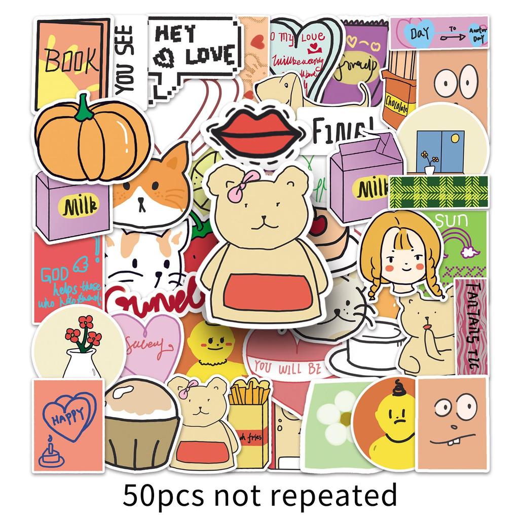 50 Cute & Waterproof Cartoon Stickers - Perfect for Notebooks, Motorcycles, or Cups