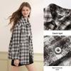 Women's Retro Coffee Plaid Wool Blend Long-Sleeved Shirt