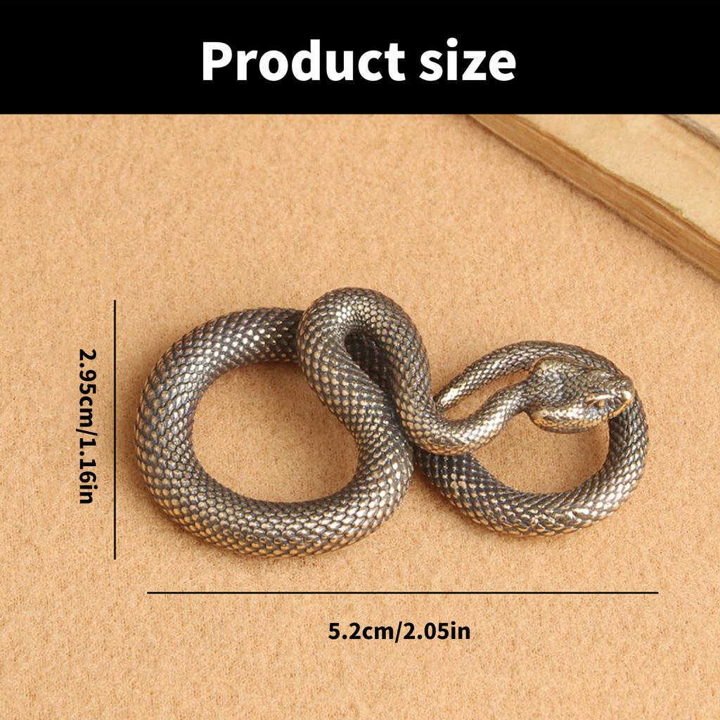 Brass Snake Figurine Keychain Pendant Charm Antique Animal Statue for Home Office Desktop Decoration and Bag Accessories