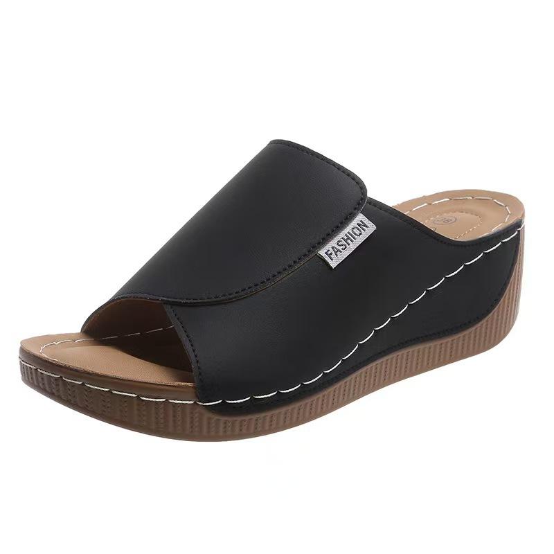 Large Size Platform Casual Slippers Women's Shoes New Wide Strip Simple and Fashionable Fish Mouth Wedge Slippers