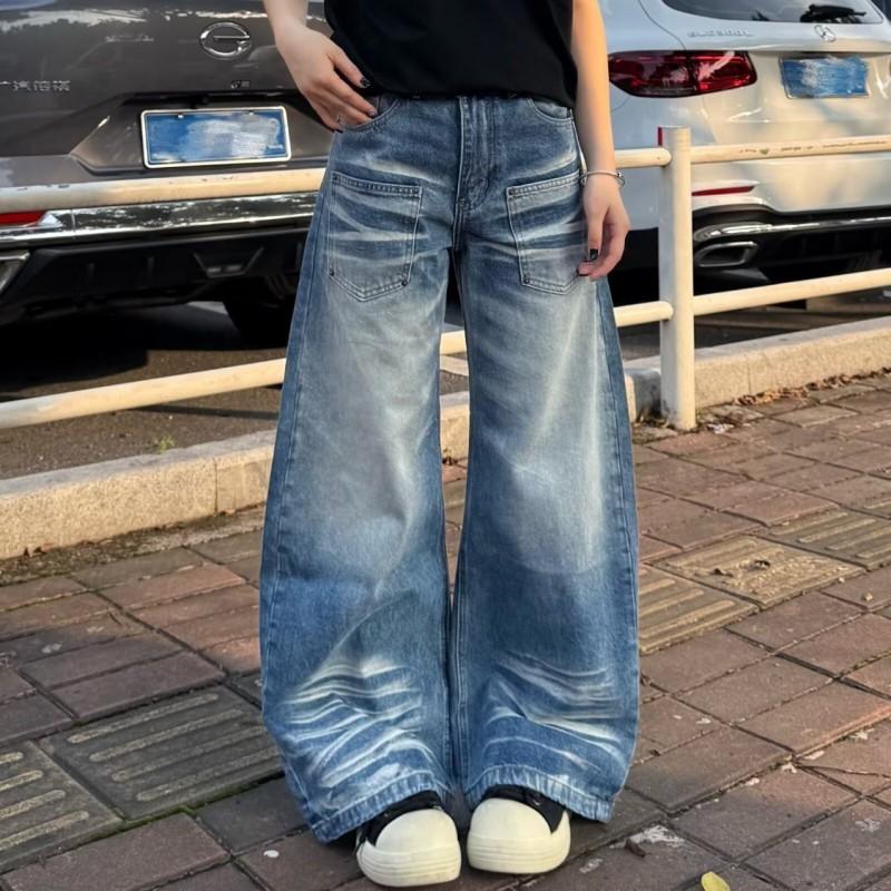 Mens Straight Leg Jeans Vintage Washed Loose Fit Streetwear