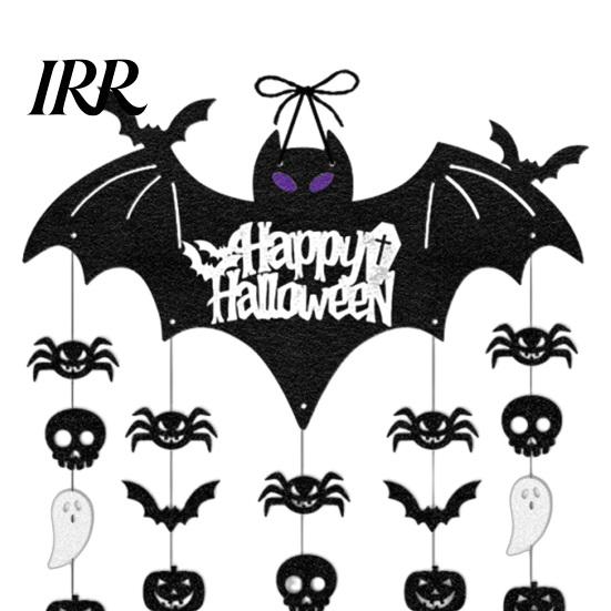 Wall Hanging Bat Set Happy Halloween Door Sign, Spooky Skull Spider Paper Outdoor Celebration Decor Ornament, Large Hanger for Party Supplies