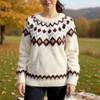 Ladies' Fashion Sweater, Round Neck,Loose Pullover Long-sleeved Knitted Sweater