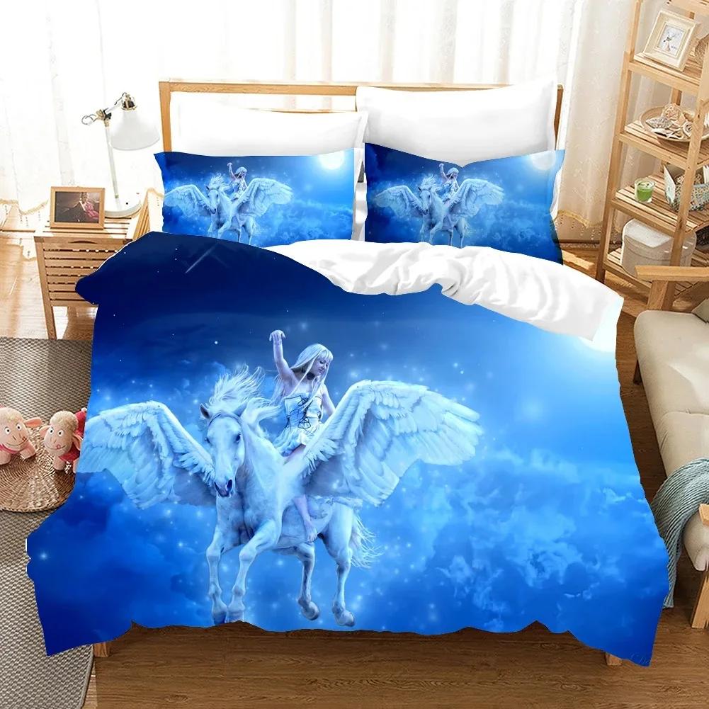 Einhorn Fiction Pferde Bettwäsche Set Für Kinder Cartoon Aniaml Bettbezug Twin King Size 3D Quilt Abdeckung Bett Set Großhandel