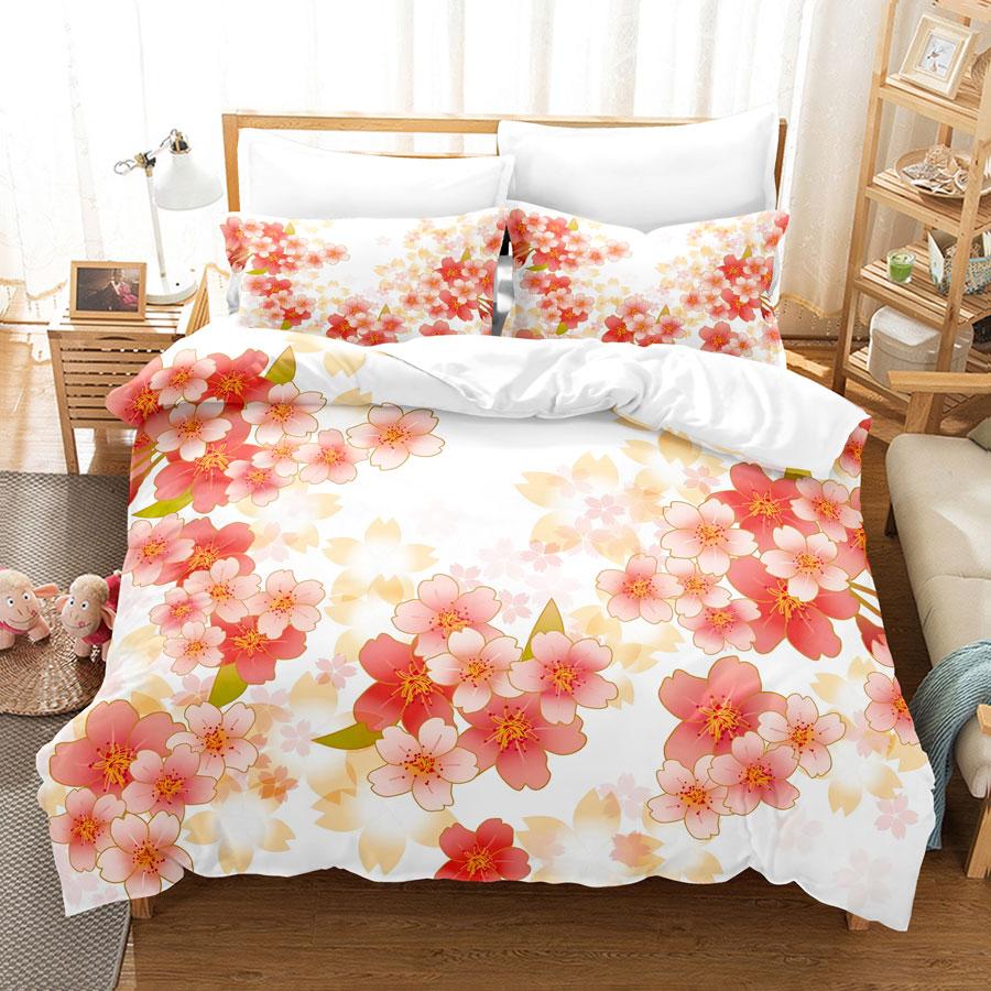 Flower Duvet Cover Set For Girls Women Bedroom Decor 3d Digital Print Polyester Comforter Cover Quilt Cover King Queen Full Size