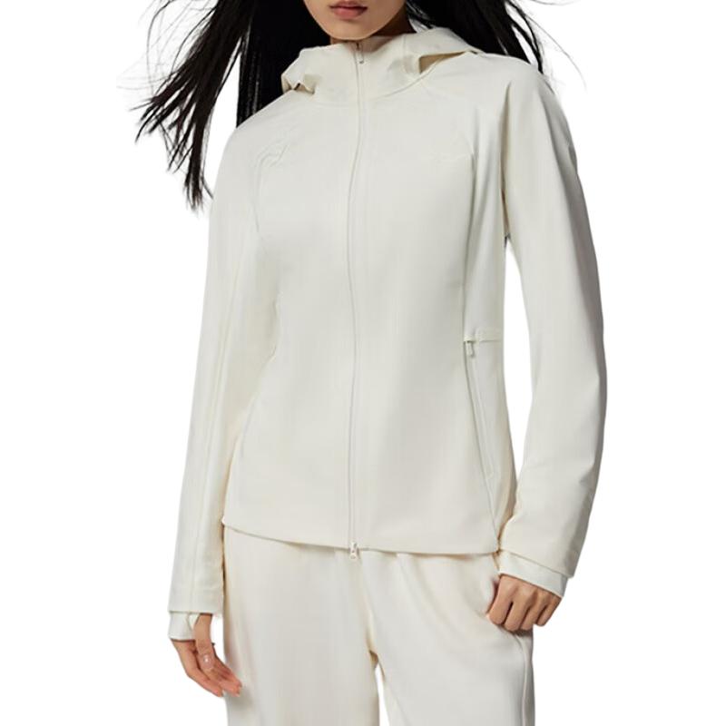 SAUCONY Hooded Solid Color Zipper Breathable Lightweight Jacket Women Jacket Oatmeal-White SC1240155A-WT30