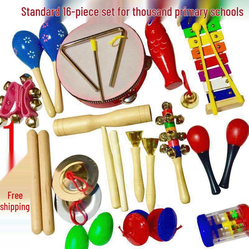 Children s Wooden Percussion Instrument Set: Maracas, Shakers, Castanets, Tambourine, and Xylophone. Set