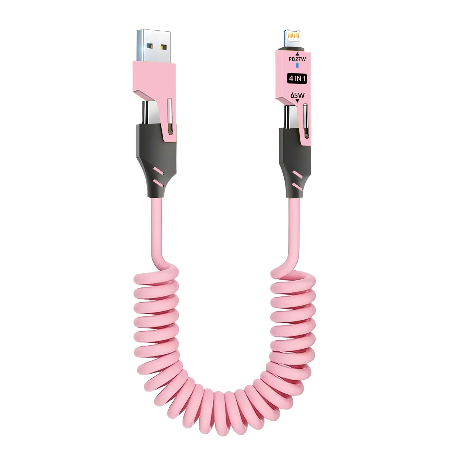 4 in 1 65W Charging Cable Multi Port USB Type C Fast Charging Data Cable For iPhone 16 15 Xiaomi Samsung PD Cable