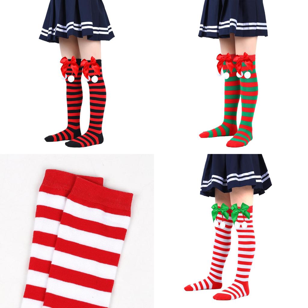 Cute Butterfly Bow Christmas Socks For Girls Long Tube Polyester Fabric