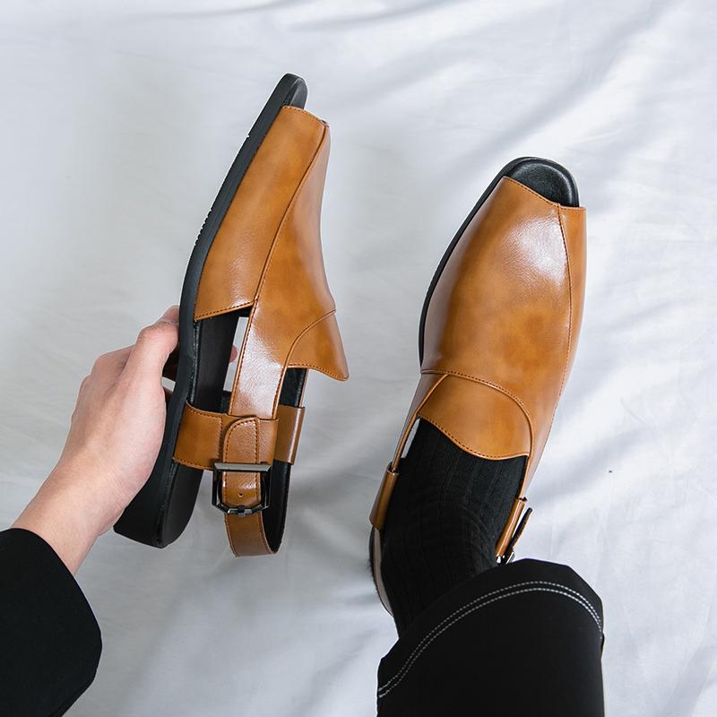 Summer Open Toe Leather Shoes Men Casual Business Men's Leather Sandals Big Size 46 Comfortable Dress Sandals Man Formal Shoes