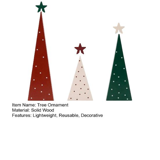 Reusable Festive Home Accents 3Pcs Wooden Christmas Tree Ornament, Polka Dot Cone Decor with Tiered Tray Decoration Star Topper, Rustic Farmhouse
