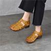 Johnature Genuine Leather Round Toe Soft Soled Sandals Hollow Out Breathable Low Heel Women's Shoes