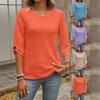 Jaro a Podzim Nové Jednobarevné Manžetové Knoflíky Kulatý Výstřih Sedmirukávové Ležérní Volné Dámské Horní Spodní Tričko Pohodlné a Módní