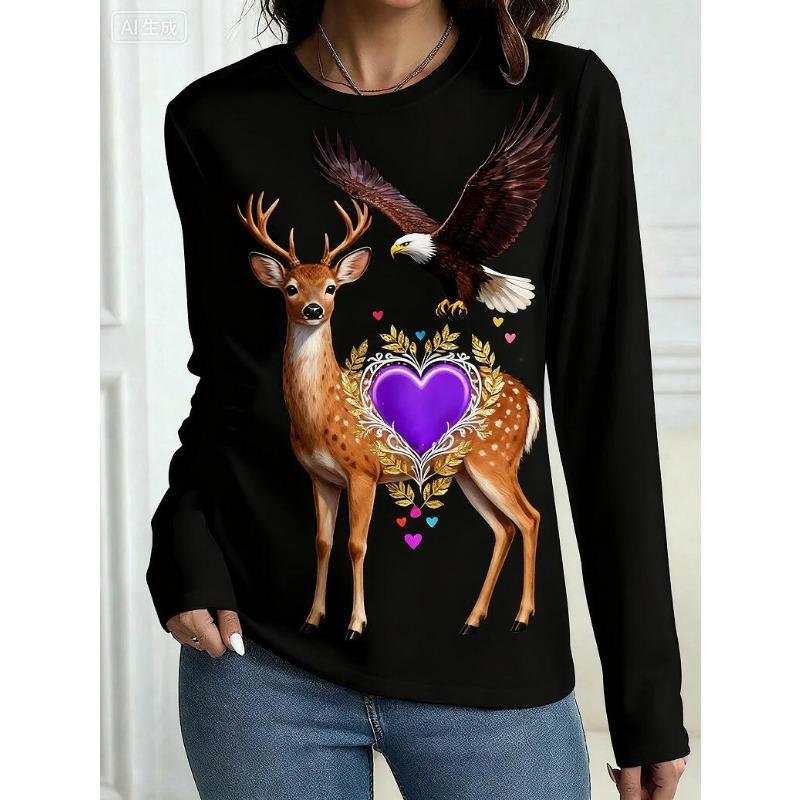 

Забавная футболка с графикой мультяшных животных, женская футболка с длинным рукавом, повседневная футболка с 3D-принтом, повседневные весенние футболки, топы 5XL