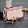Simple Style High Capacity Womens Genuine Leather Phone Holder Long Purse Zipper Clutches HandBag with Wrist Strap