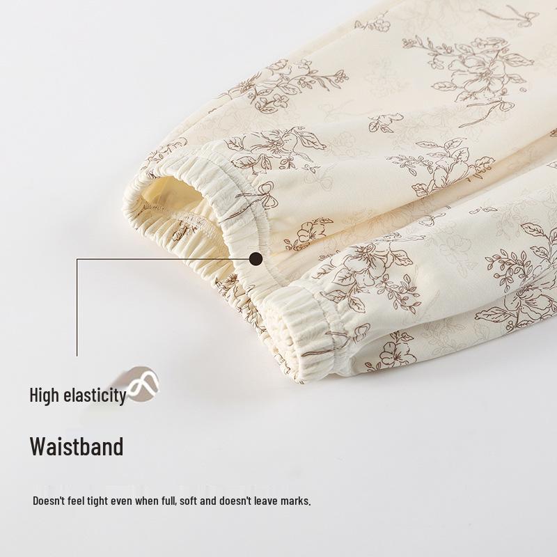 Klasse A Antibakterielles Baumwoll-Pyjama-Set für Damen - Langarm, Lange Hose, Revers-Cardigan Zweiteilig Hauskleidung