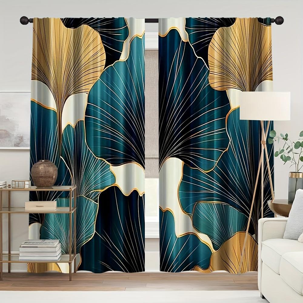 

2pc Teal and gold leaf botanical curtains polyester fabric machine washable suitable for bedrooms and living rooms 220*150 HOOK 1pcs