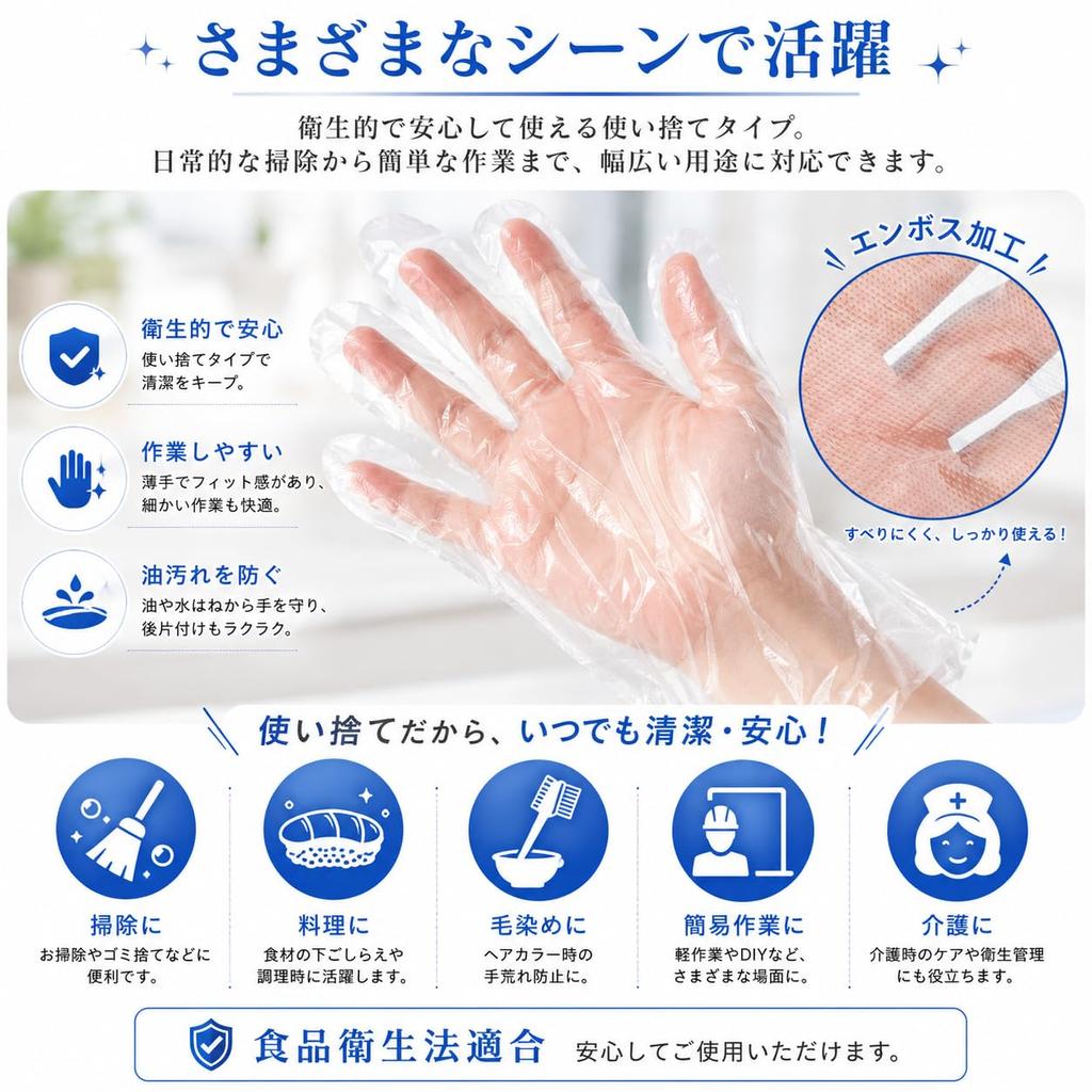 Antibacterial Disposable Food Sanitation Law Large for Home and Commercial Size M [KIMINO] Gloves, Compliant, 102-Pack, Capacity, Hygienic, Cooking,