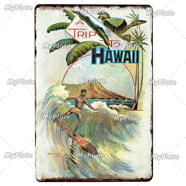 Surf Shop Vintage Metal Signs Decor Rust Tin Sign Wall Art Stickers Hawaii Poster for Bar Pub and Club Room Wall Art Decoration