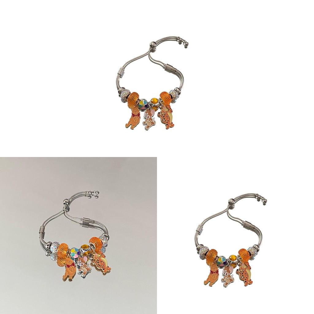 Verstellbares Edelstahl-Charme-Armband mit Winnie Puuh und Zeichentrickfiguren für Damen und Herren