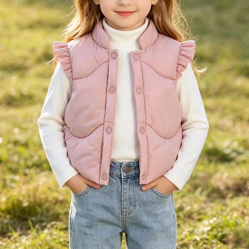 Kids Lace Trim Sleeveless Vest Top with Wide Shoulder for Fall and Winter
