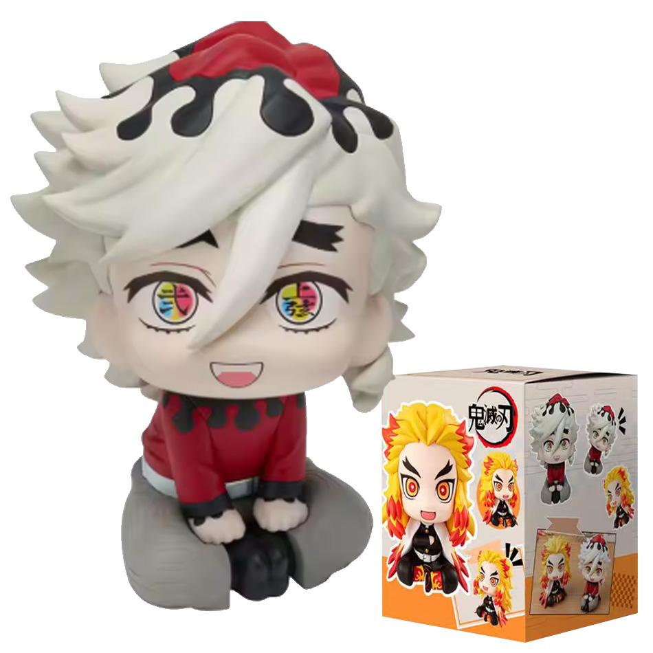 4PCS Demon Slayer Chibi Anime Figures Set Kawaii Rengoku Obanai Sanemi Douma Mini PVC Sitting Statues Collectible Toys