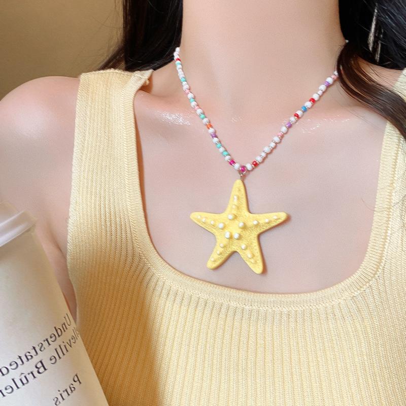 Holiday style color beaded starfish necklace female Internet celebrities with the same long collarbone chain exaggerated match