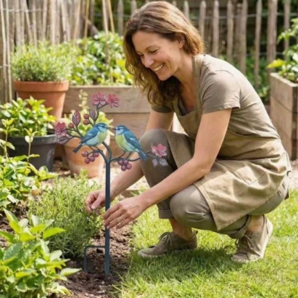 2D Flat Flower Branch Ground Plug Handmade Metal Garden Stake Garden Ornament Home Courtyard
