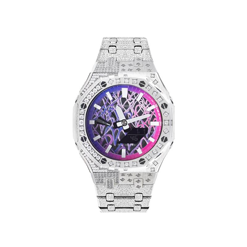CASIO Customized watch modified series neon heart diamond waterproof luminous Quartz same style for men and women color dia GA-2100-1A