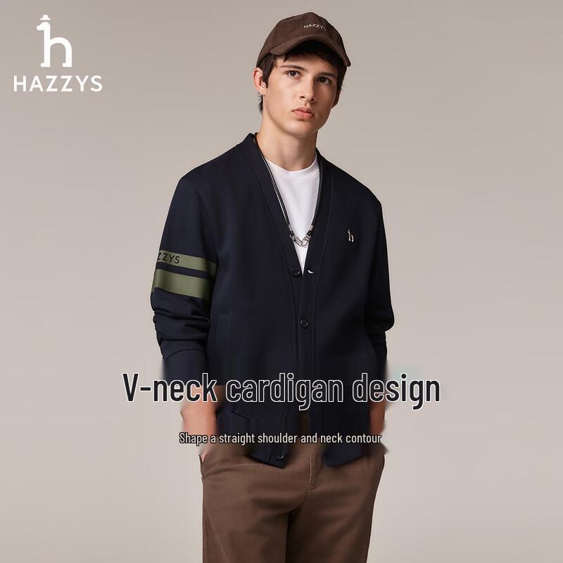 

HAZZYS Men s V-Neck Contrast Sleeve Cardigan Sweatshirt