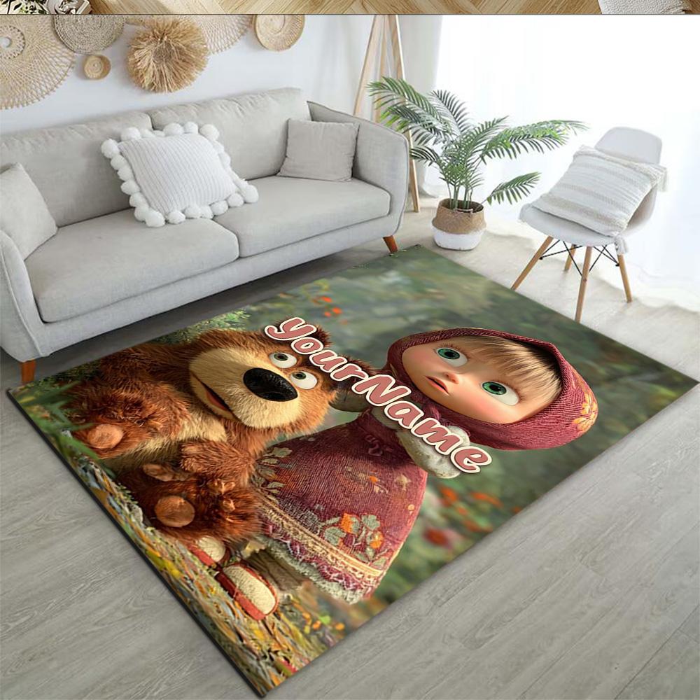 Masha Bear Customize Your Name Floor Mat Design for Study Room Dining Room Kitchen Entryway Antislip Carpet Decorate Offices