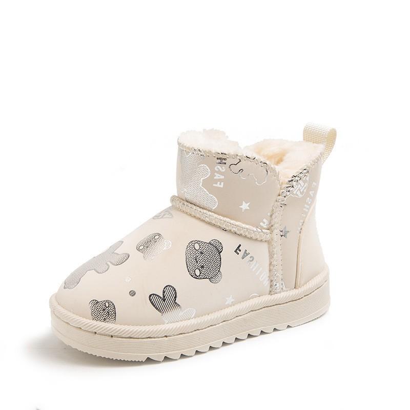 Kids Winter Warm Fleece-Lined Snow Boots Toddlers Unisex Casual Ankle In Black Pink Beige