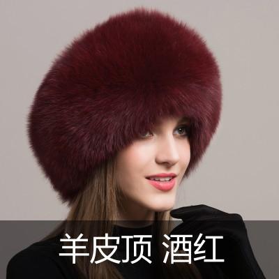 2022 Russia New  Fashion Red Fur Hat Ladies Winter Luxury pink fox Fur Hat for Women