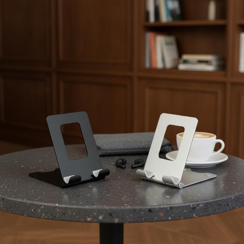 Foldable Aluminum Alloy Mobile Phone Stand Adjustable View Angle Anti Slip Pads For Desktop Watching Office Daily Use