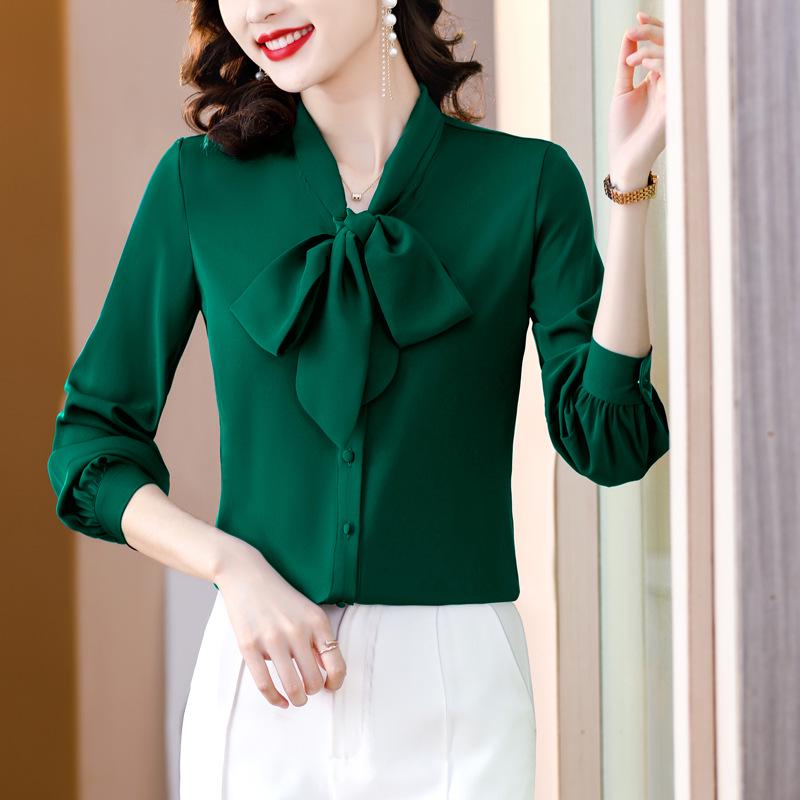 Women's Fashion Silk Long-Sleeve Bow Shirt, 2025 New Collection